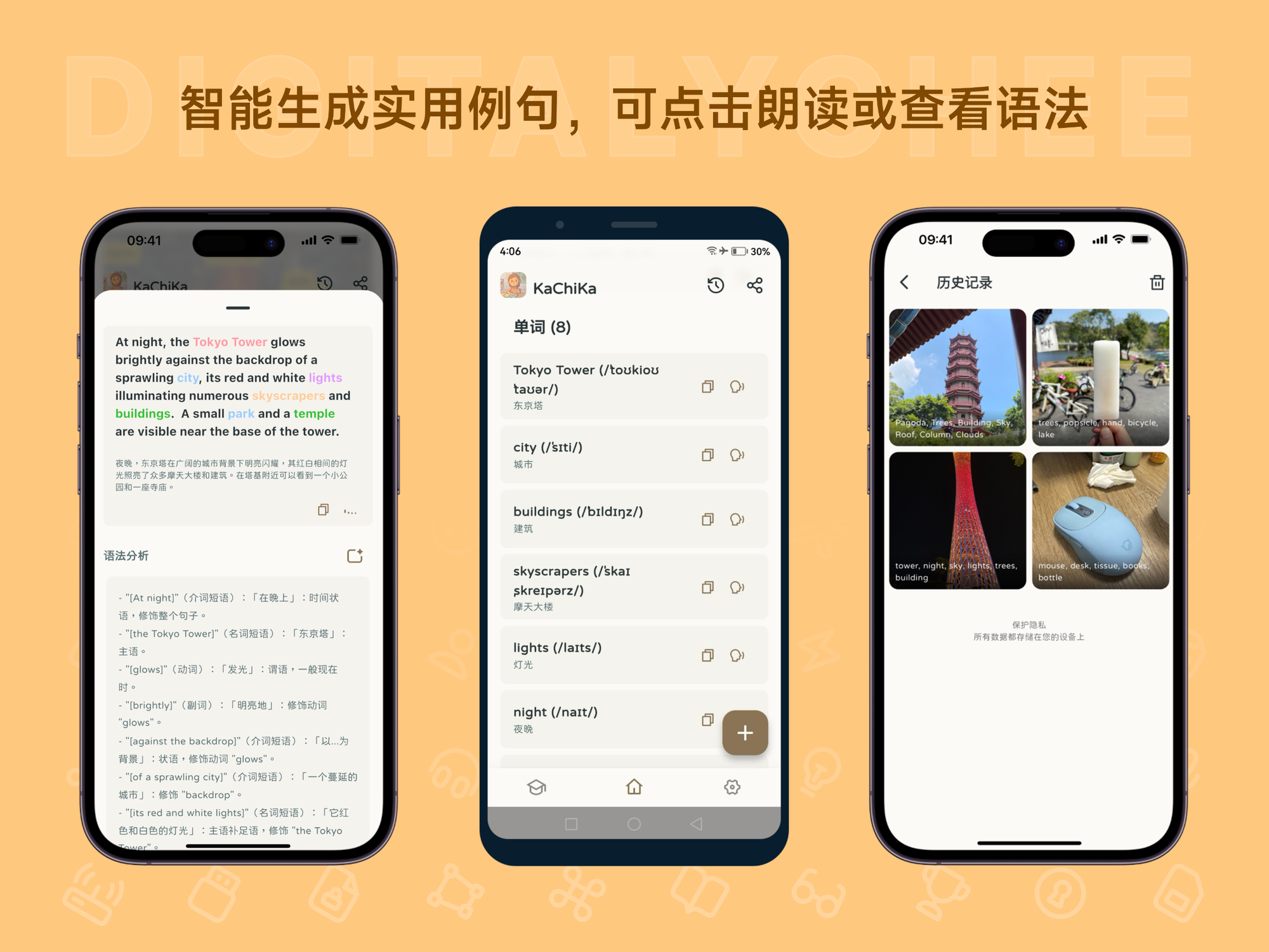 KaChiKa: 智能生成实用例句，可点击朗读或查看语法