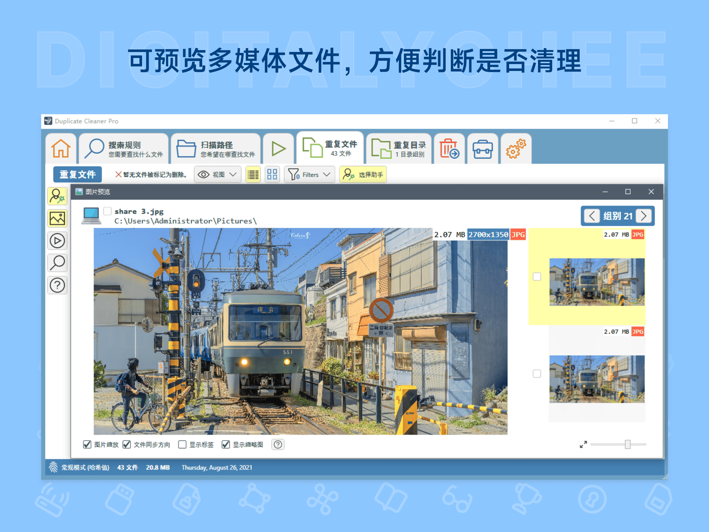 Duplicate Cleaner Pro: 可预览多媒体文件，方便判断是否清理