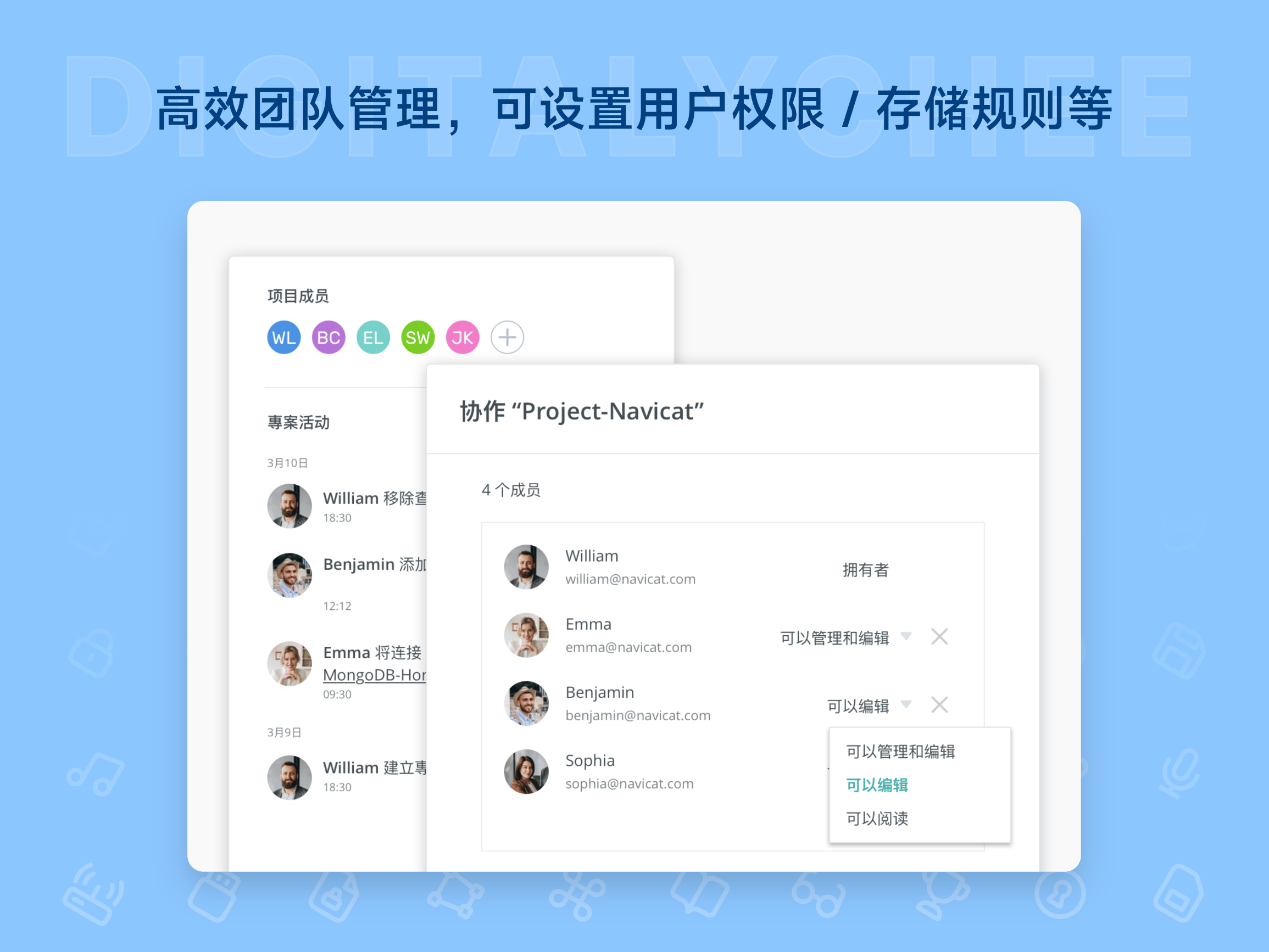 Navicat On-Prem Server: 高效团队管理，可设置用户权限 / 存储规则等