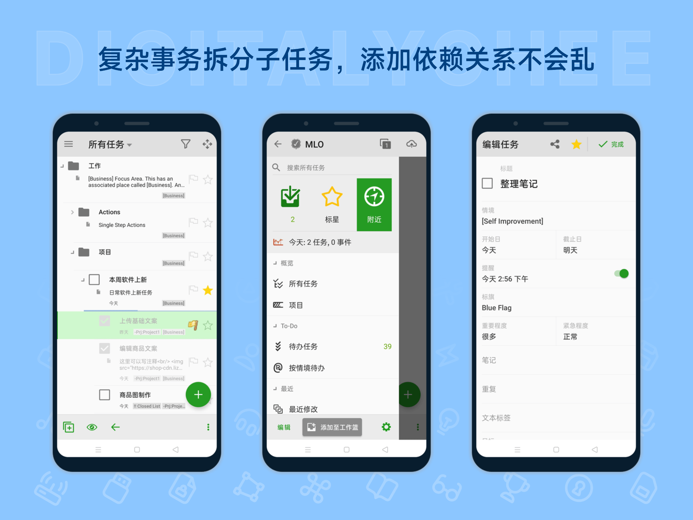 MyLifeOrganized: 复杂事务拆分子任务，添加依赖关系不会乱