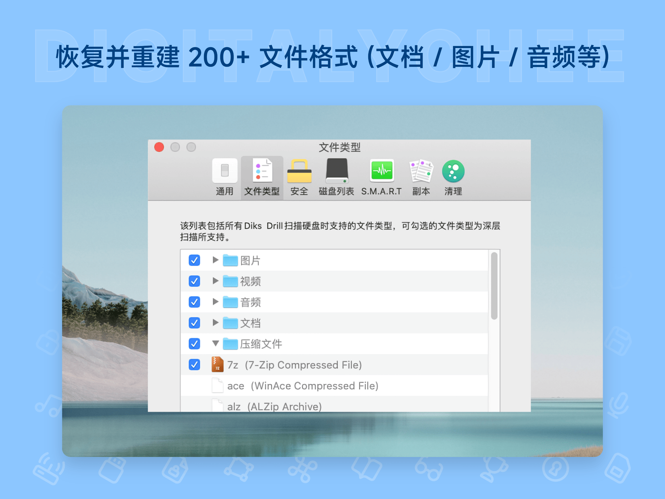 Disk Drill Pro: 恢复并重建 200+ 文件格式 (文档 / 图片 / 音频等)