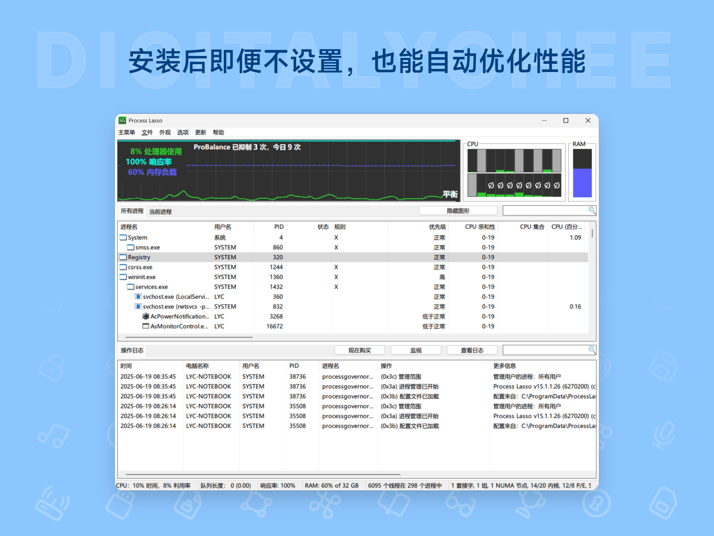 Process Lasso: 安装后即便不设置，也能自动优化性能