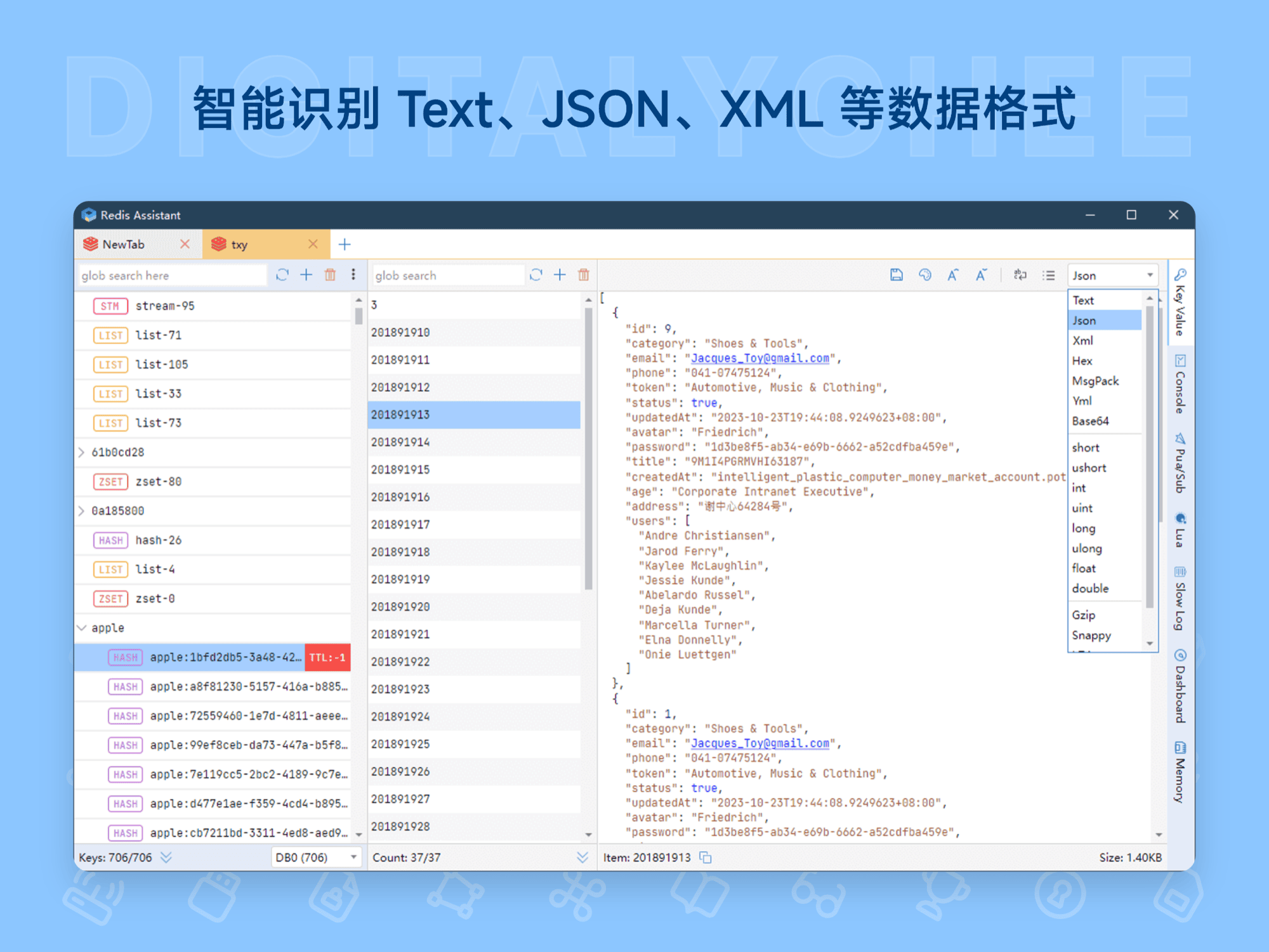 Redis Assistant: 智能识别 Text、JSON、XML 等数据格式