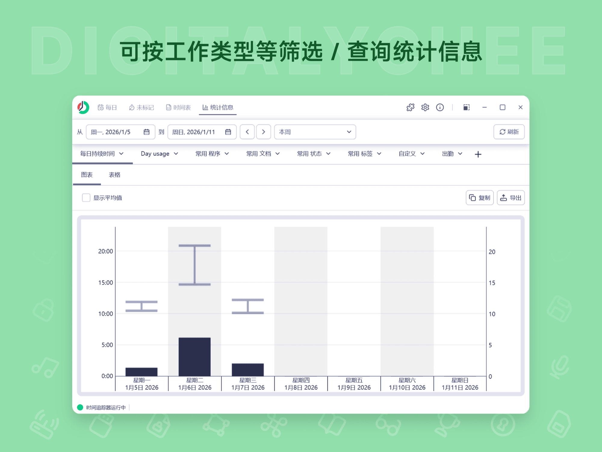 ManicTime: 可按工作类型等筛选 / 查询统计信息