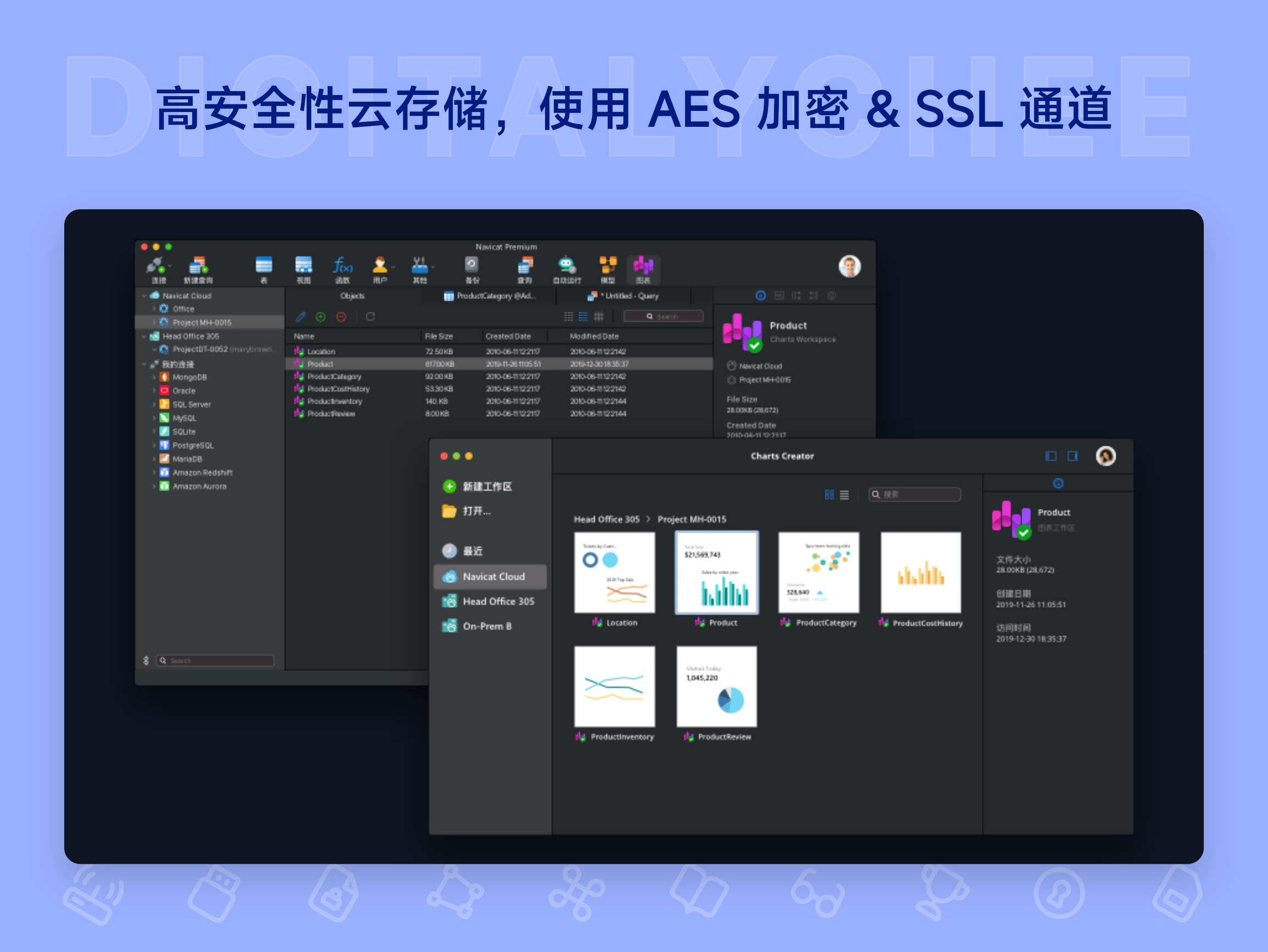 Navicat Cloud: 高安全性云存储，使用 AES 加密 & SSL 通道