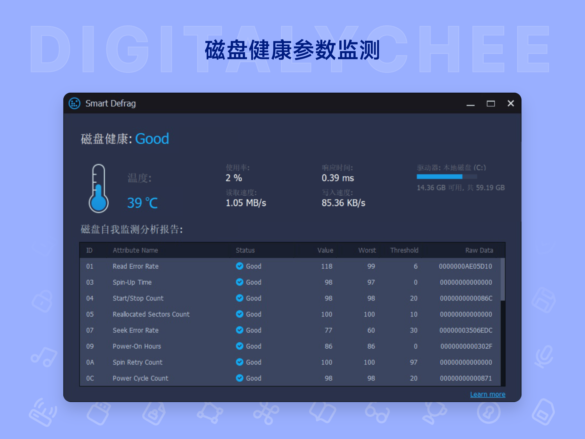 Smart Defrag 10 Pro: 磁盘健康参数监测
