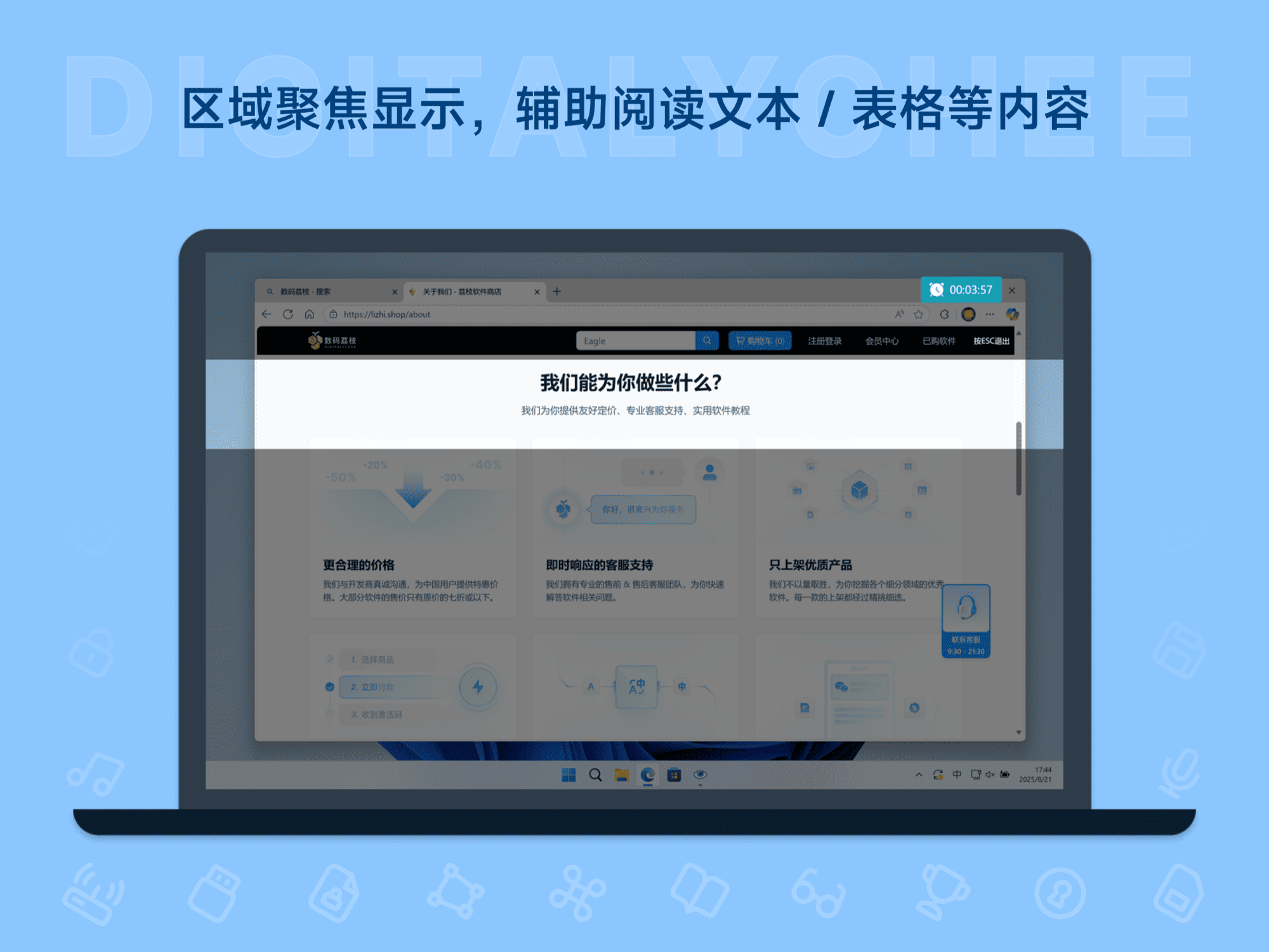 CareUEyes: 区域聚焦显示，辅助阅读文本 / 表格等内容