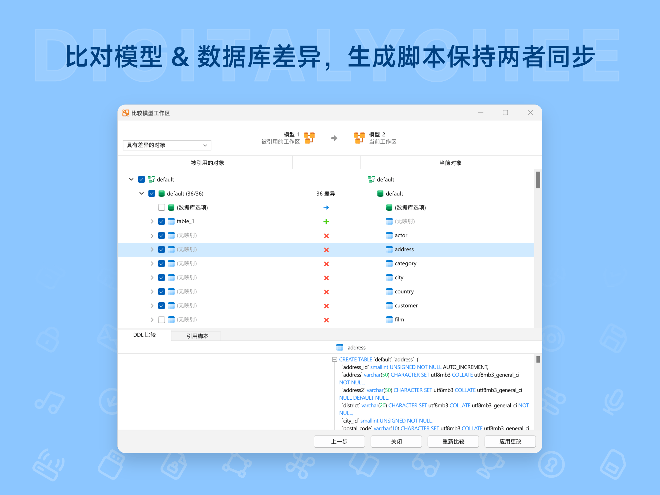 Navicat Data Modeler: 比对模型 & 数据库差异，生成脚本保持两者同步