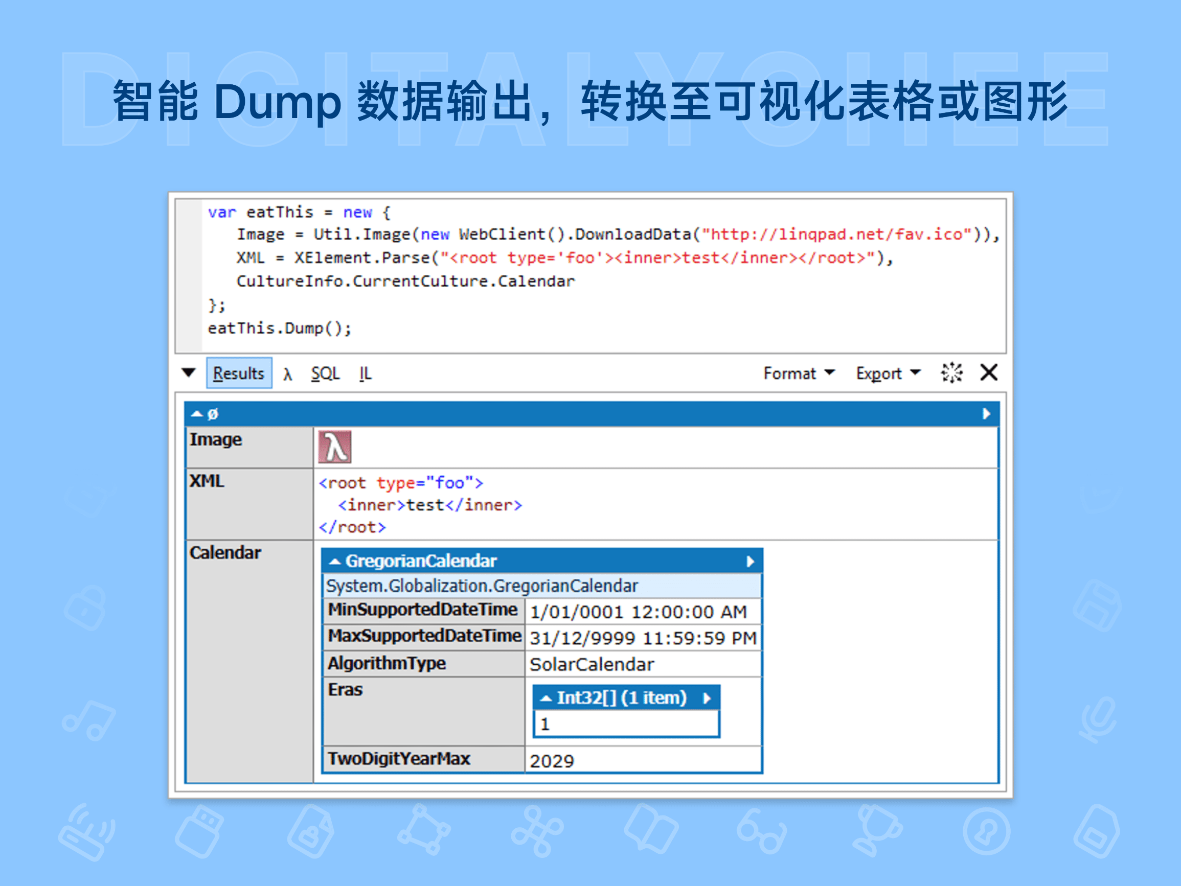 LINQPad: 智能 Dump 数据输出，转换至可视化表格或图形