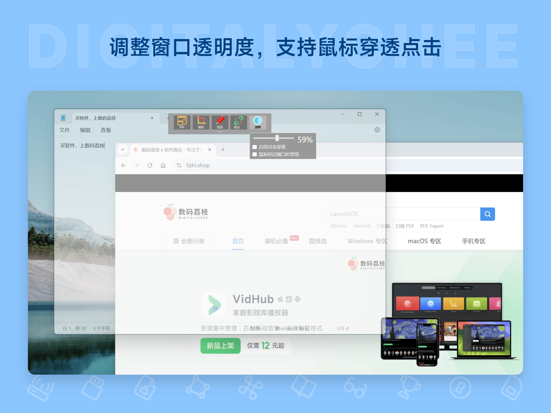 WindowTop: 调整窗口透明度，支持鼠标穿透点击