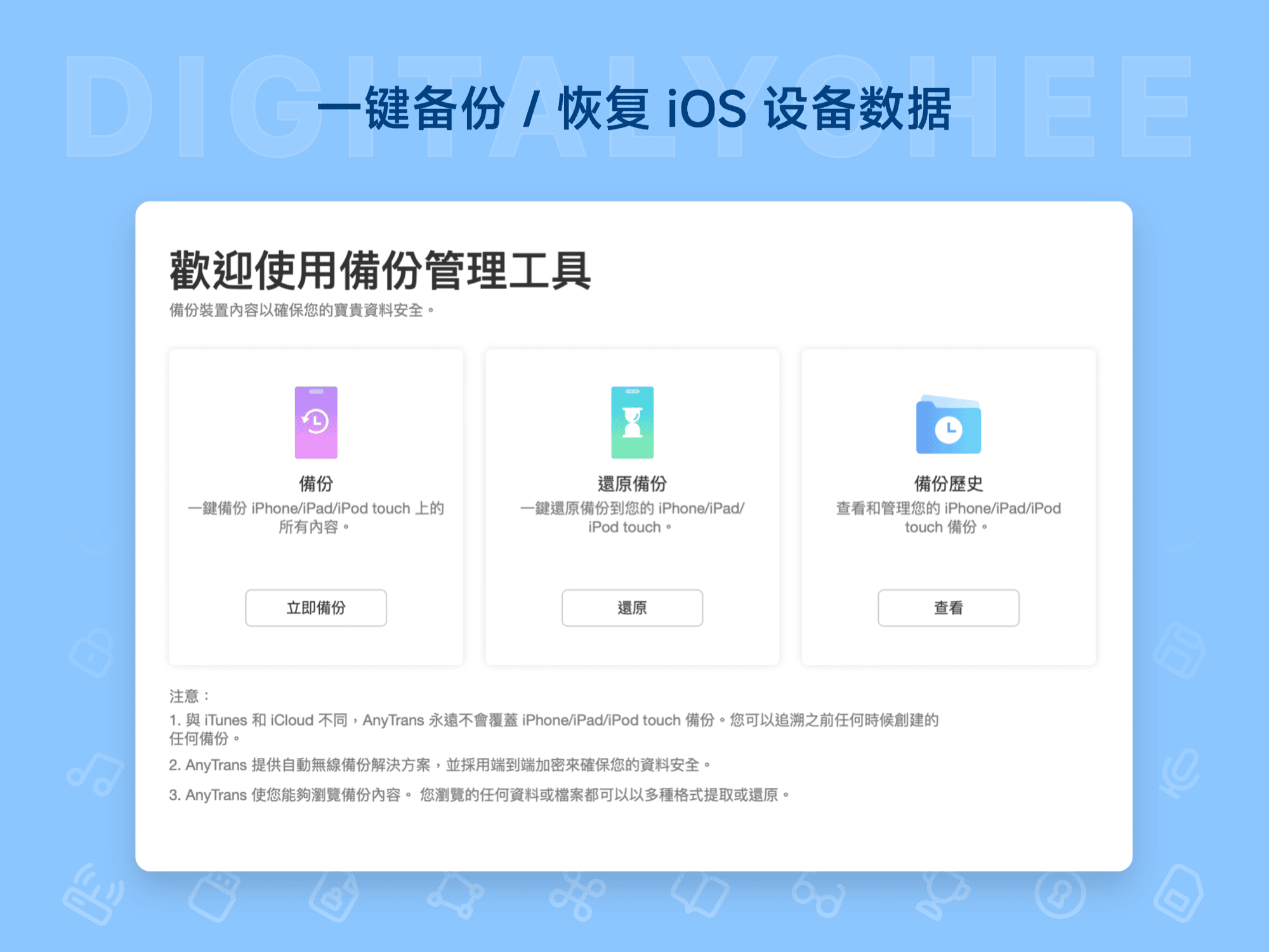 AnyTrans: 一键备份 / 恢复 iOS 设备数据