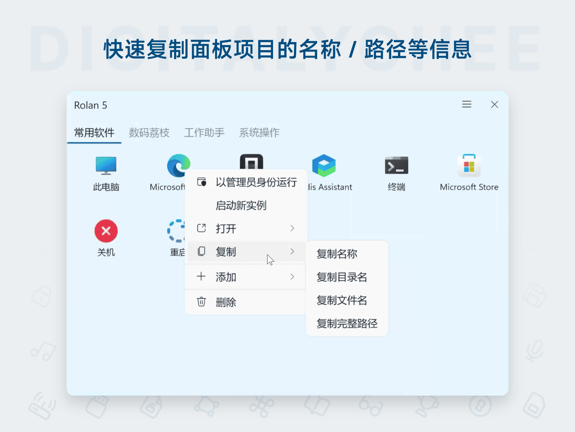 Rolan 5: 快速复制面板项目的名称 / 路径等信息