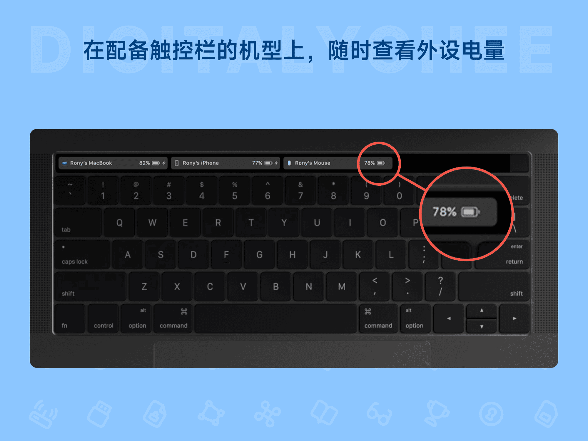 Batteries for Mac: 在配备触控栏的机型上，随时查看外设电量
