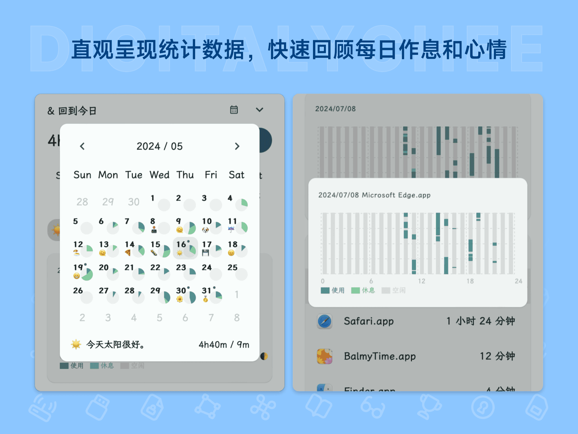 BalmyTime: 直观呈现统计数据，快速回顾每日作息和心情