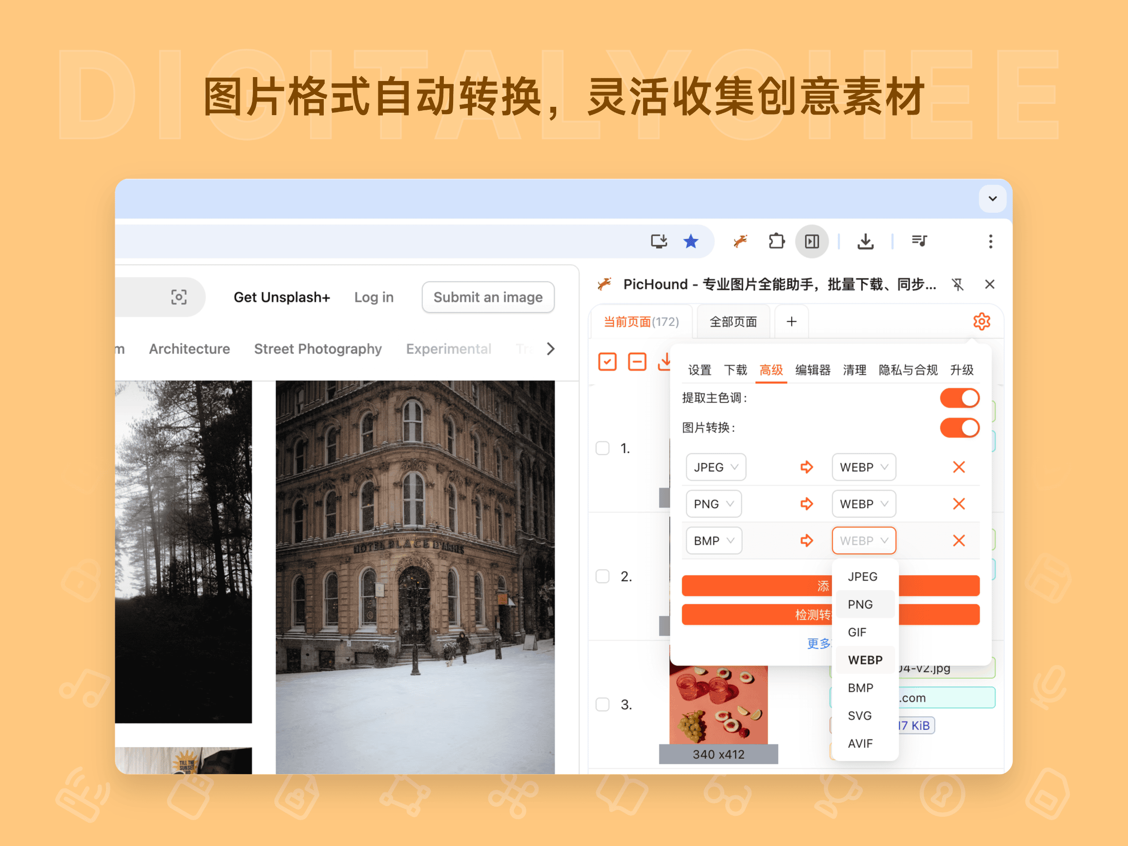 PicHound: 图片格式自动转换，灵活收集创意素材