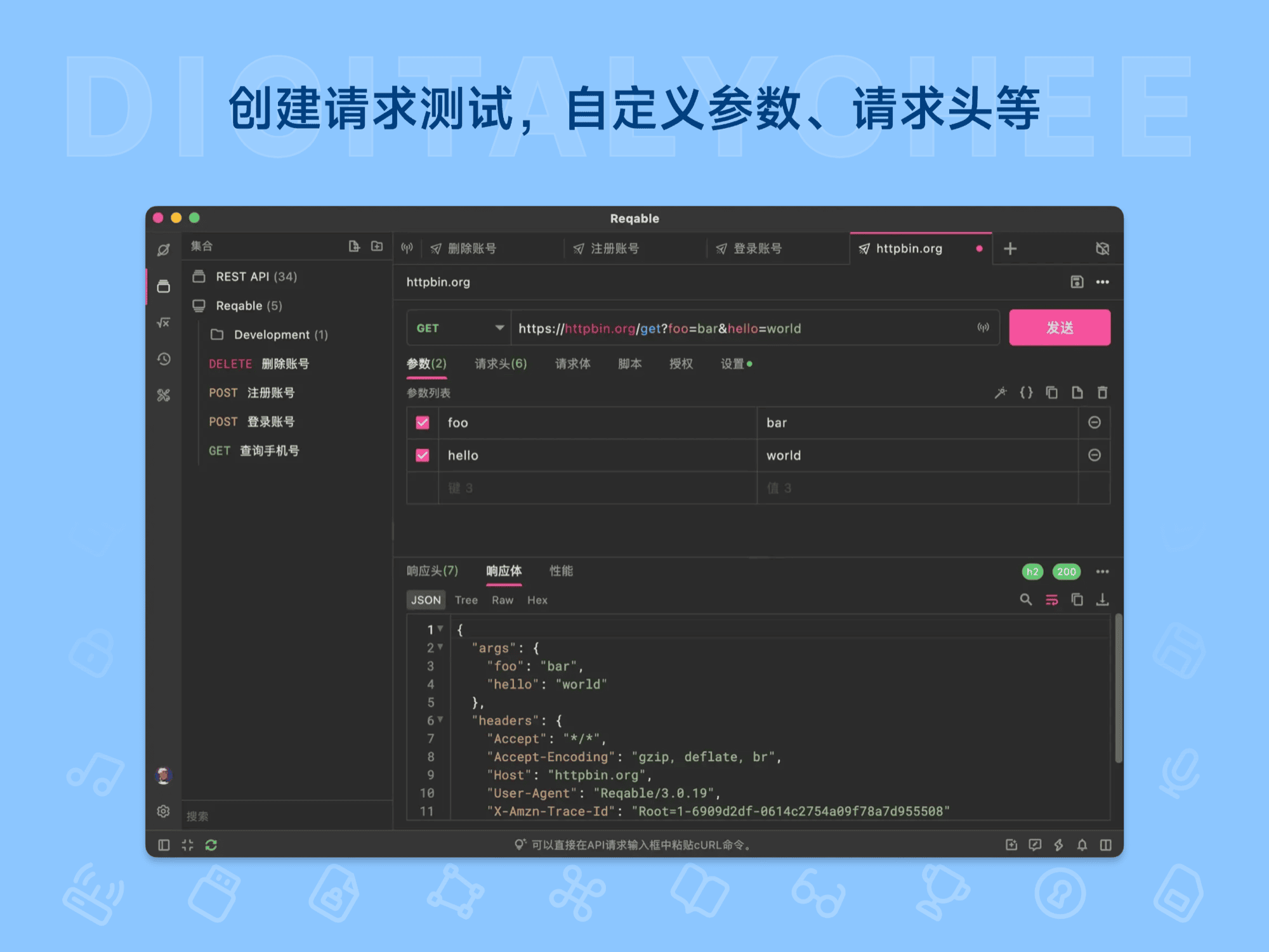 Reqable: 创建请求测试，自定义参数、请求头等
