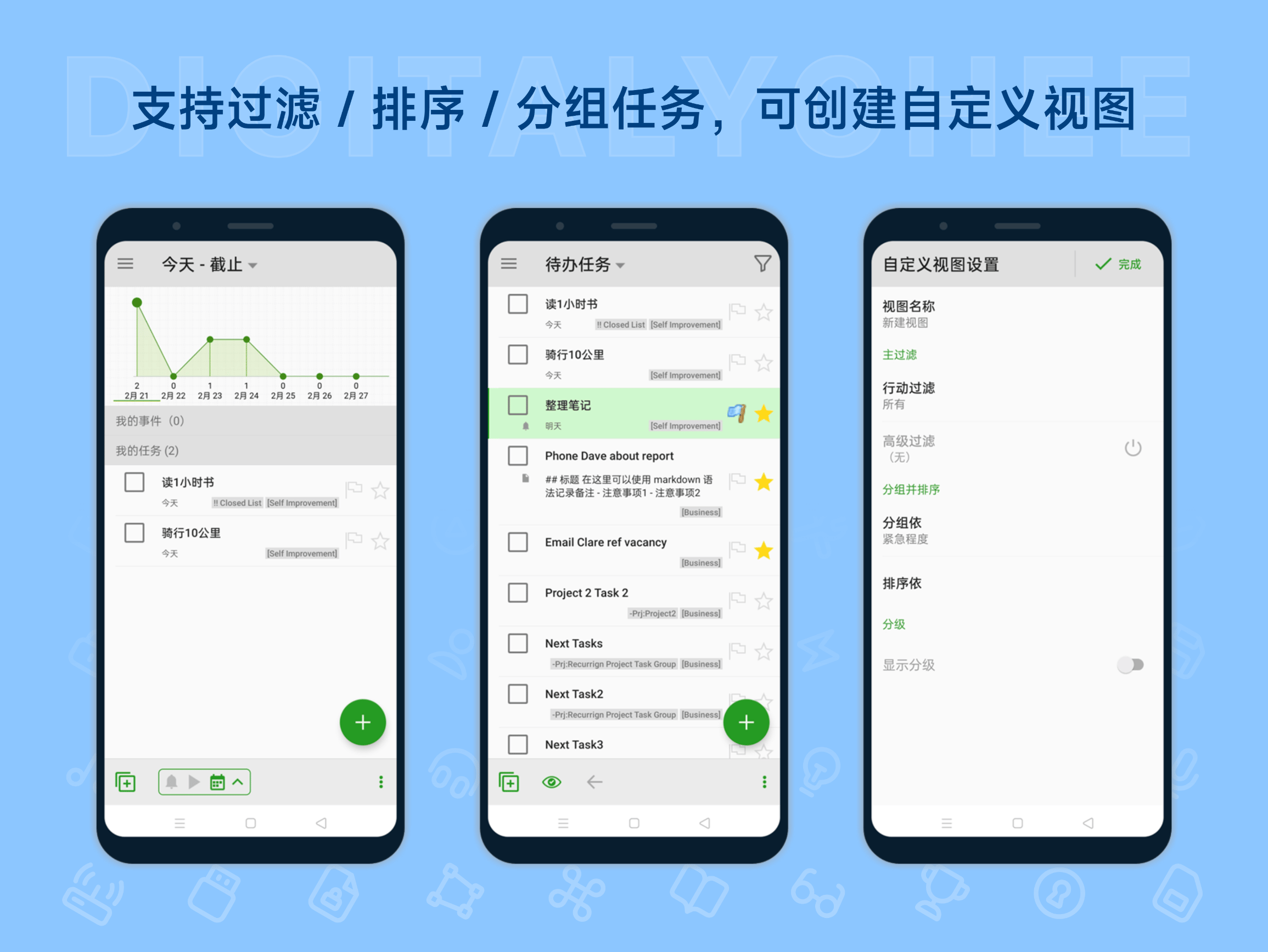 MyLifeOrganized: 支持自定义过滤、排序、分组任务，创建自定义视图